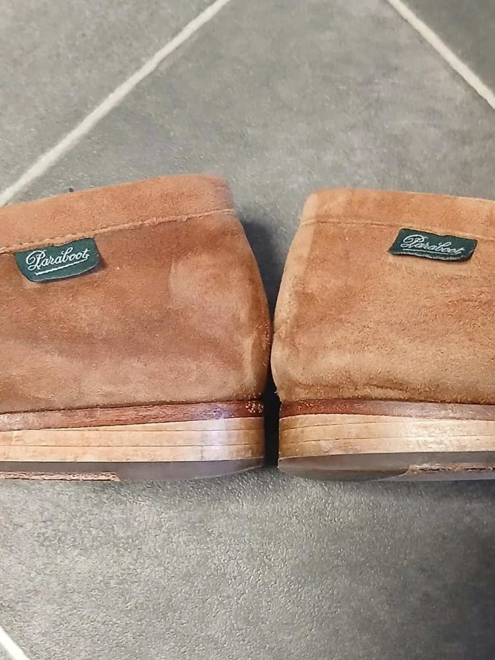 Paraboot Size 10 Men's Brown Suede Penny Loafers with Teal Lining